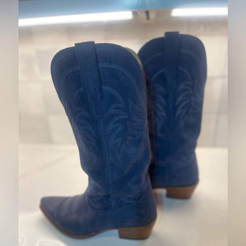 Limited Edition Tecovas Annie Indigo Suede Boots - Picture 4 of 8